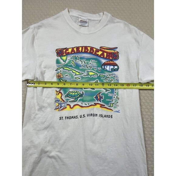 Caribbean St. Thomas Tee Hanes Shirt Adult Medium M‎ White Short Sleeve Mens - Picture 8 of 9